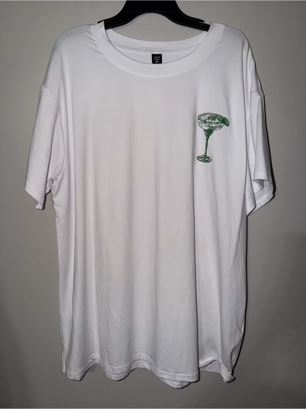 SHEIN White Short Sleeve Tee with Green Cocktail Print